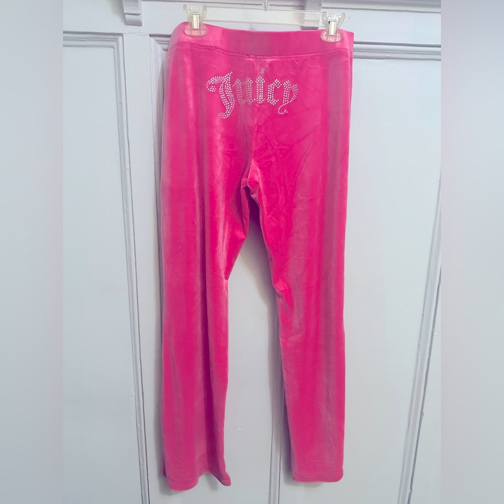 Juicy Couture Hot Pink Velour Pants with Rhinestones